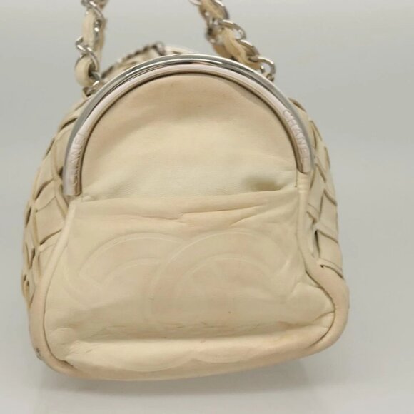 CHANEL Chain Hand Bag Leather White Silver CC - Picture 4 of 14
